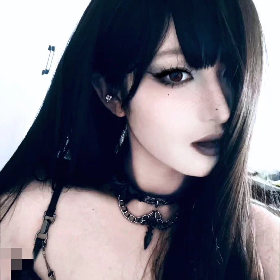 Gothic Lolita Demon Wing & Cross Pendant Leather Choker Necklace