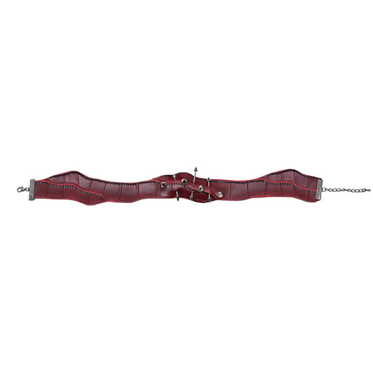 Dark Alternative Punk Irregular Snake-Pattern Leather Choker – Metal Accent Necklace