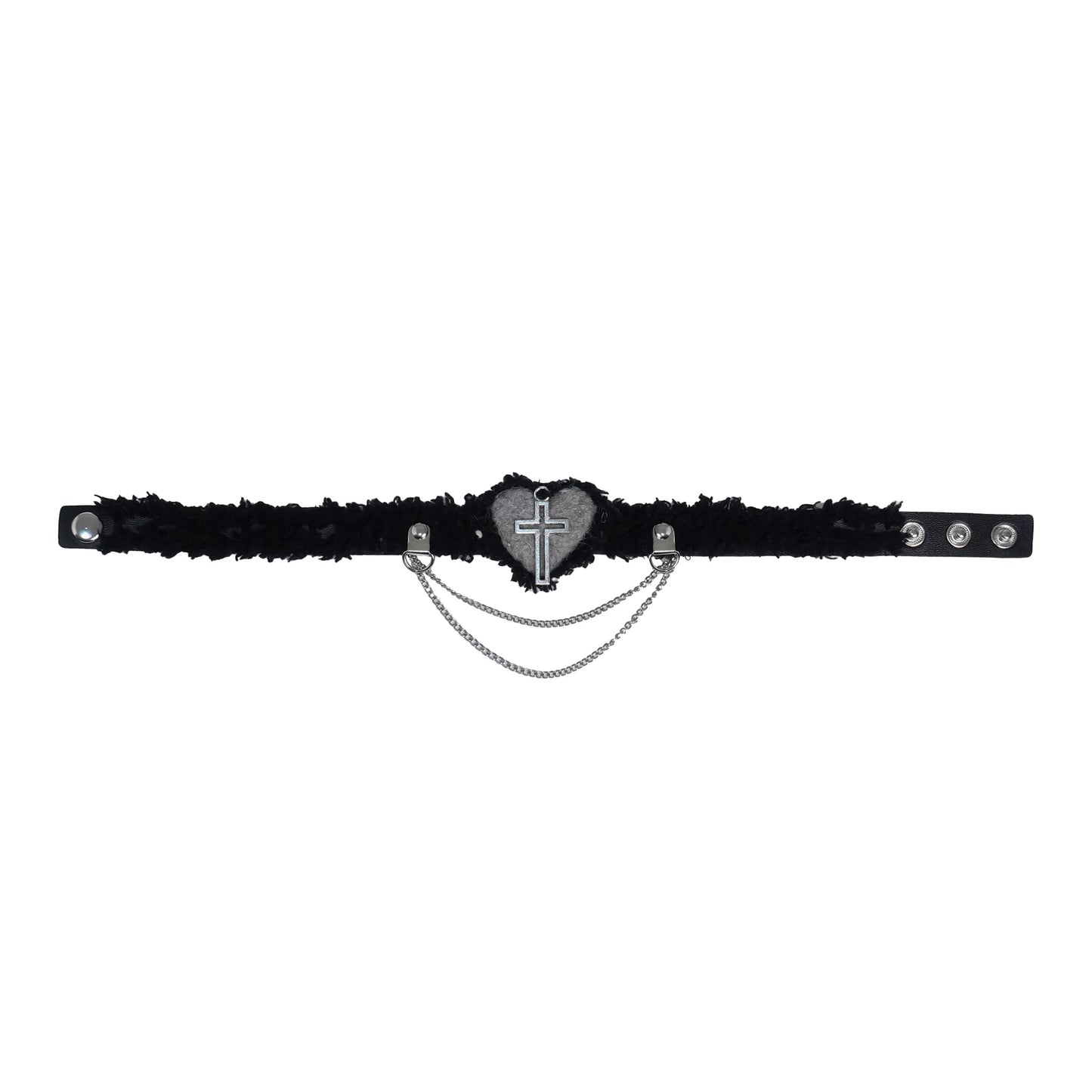 Rizznova Gothic Plush Heart & Cross Pendant PU Leather Choker Necklace