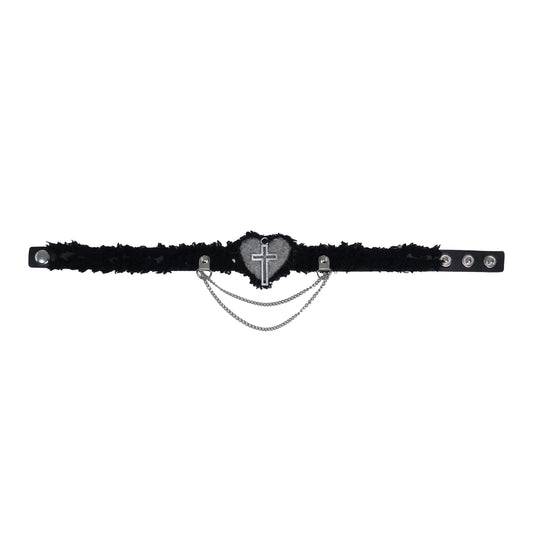 Rizznova Gothic Plush Heart & Cross Pendant PU Leather Choker Necklace