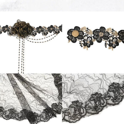Rizznova Gothic Lace Mesh Veil Headpiece with Floral Design