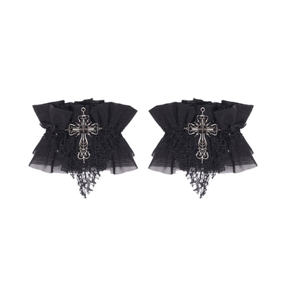 Rizznova Gothic Lace Mesh Cross Wristband Set – Double Layer Subculture Style