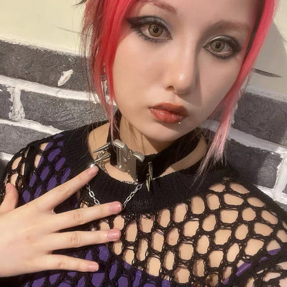 Rizznova Gothic Punk PU Leather Choker with Metal Chains & Studs