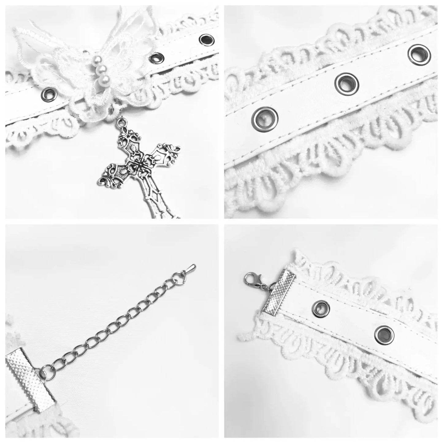 Rizznova White Gothic Lace Butterfly & Cross Choker Necklace
