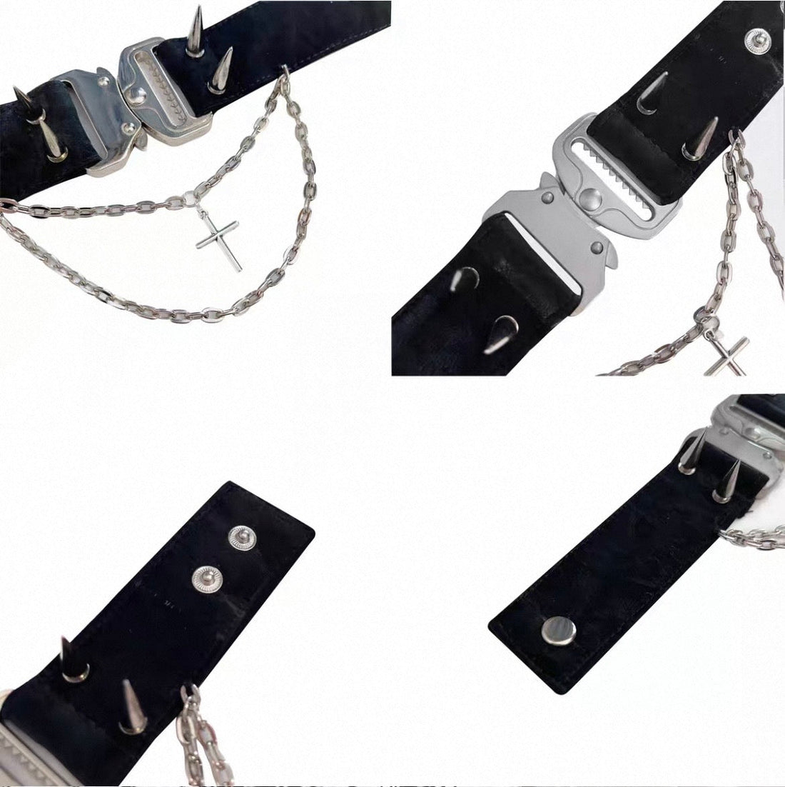 Studded Chain Faux-Leather Wrist Cuff detail view