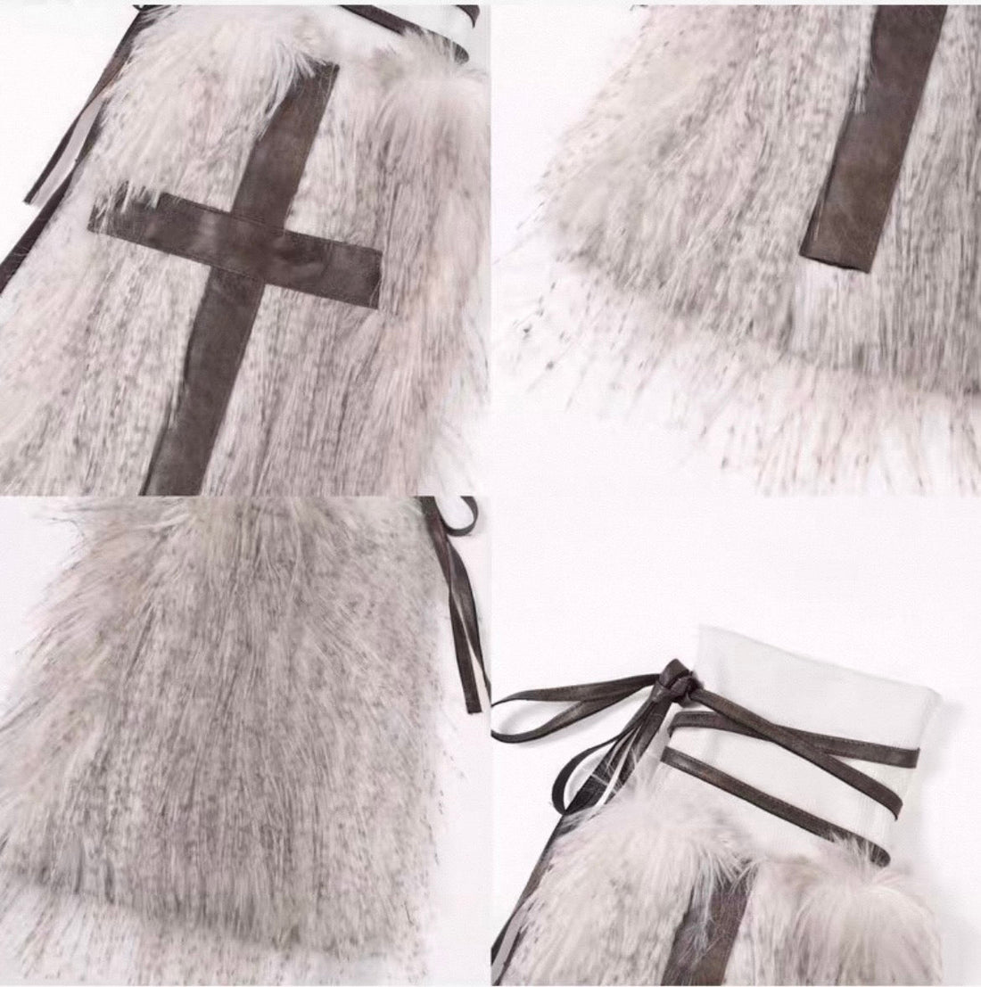 Brown Cross-Strap Faux-Fur Leg Warmers back closure view