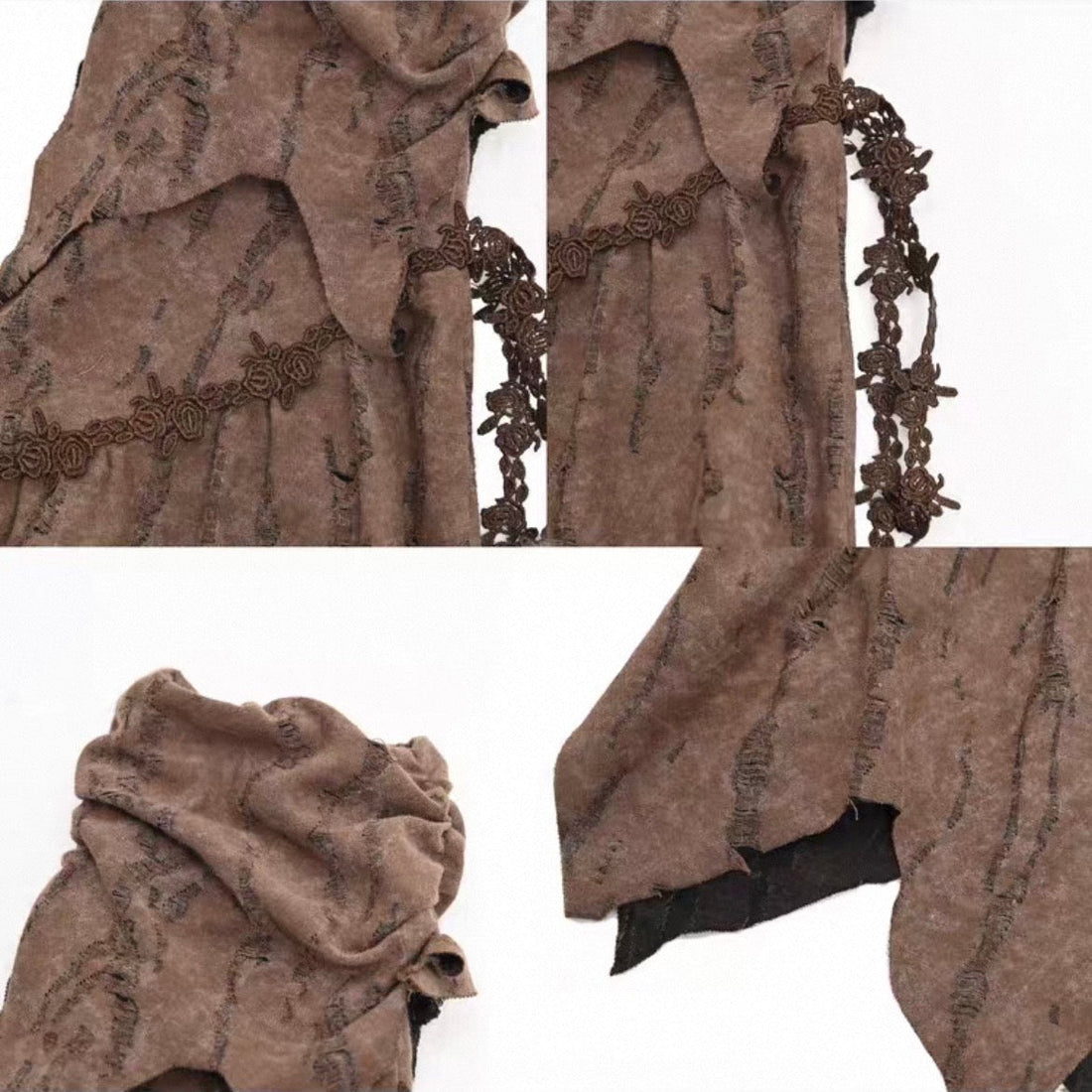 Brown Distressed Drape Leg Warmers back closure view