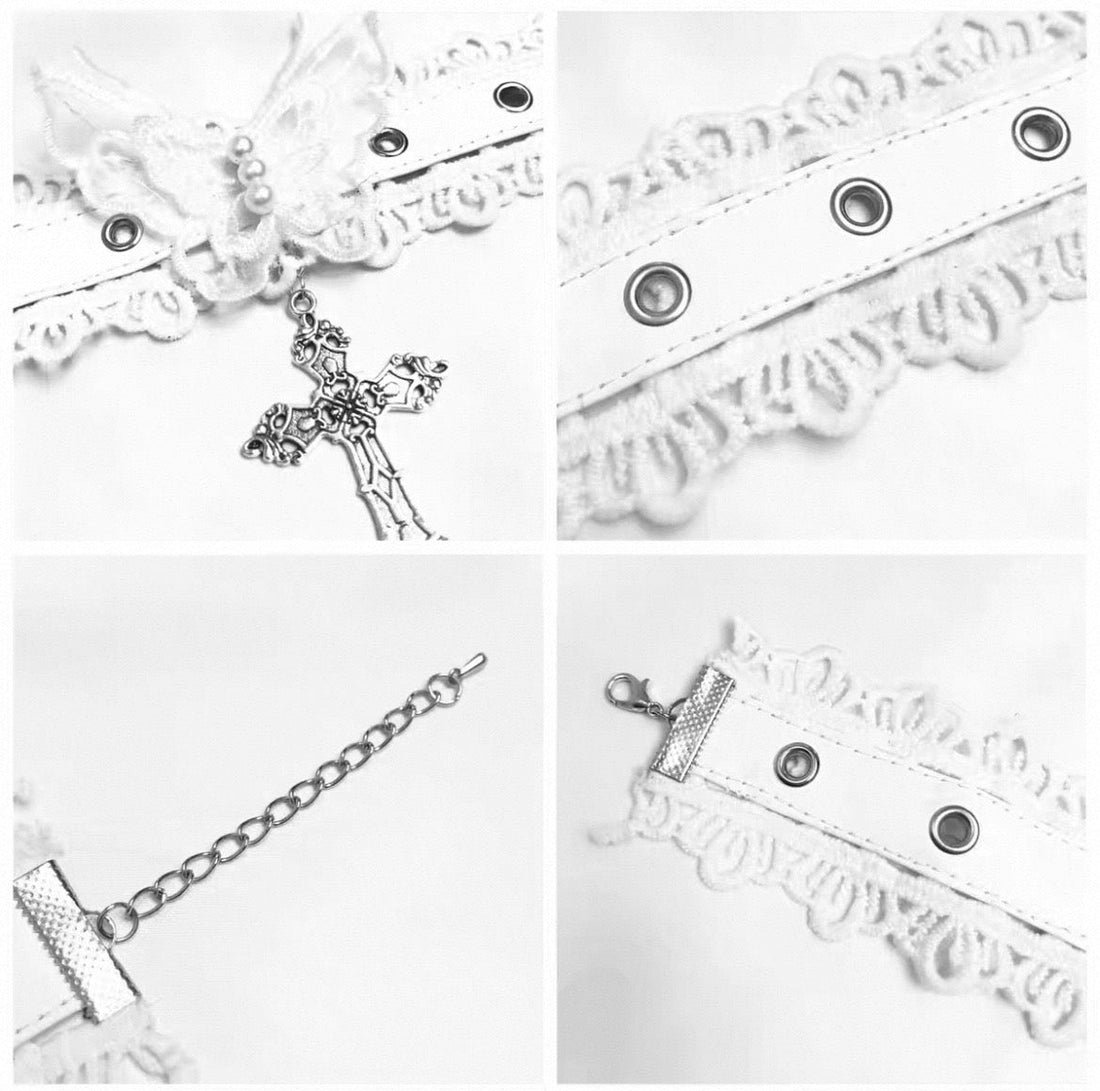 Butterfly Cross Lace Choker detail view