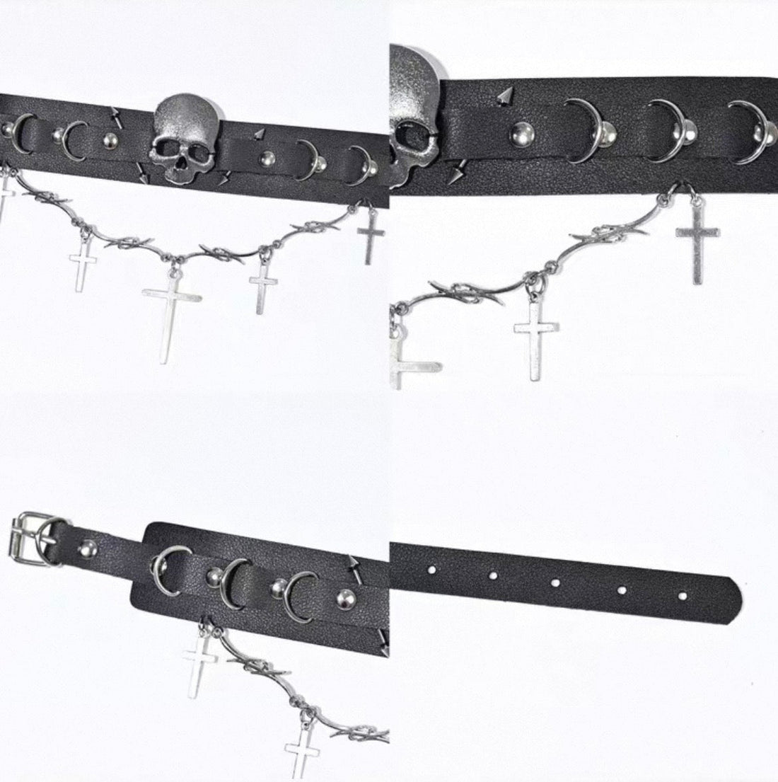 Skull Cross Faux-Leather Choker back closure view