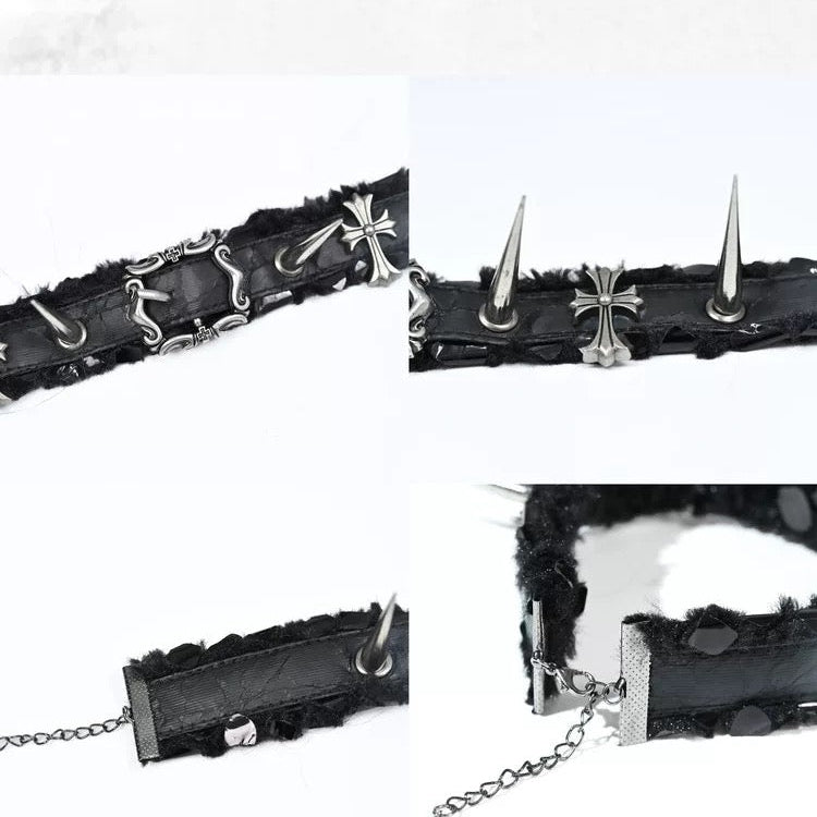Rizznova Gothic Punk Snake-Pattern PU Leather Choker with Studs & Cross Pendant