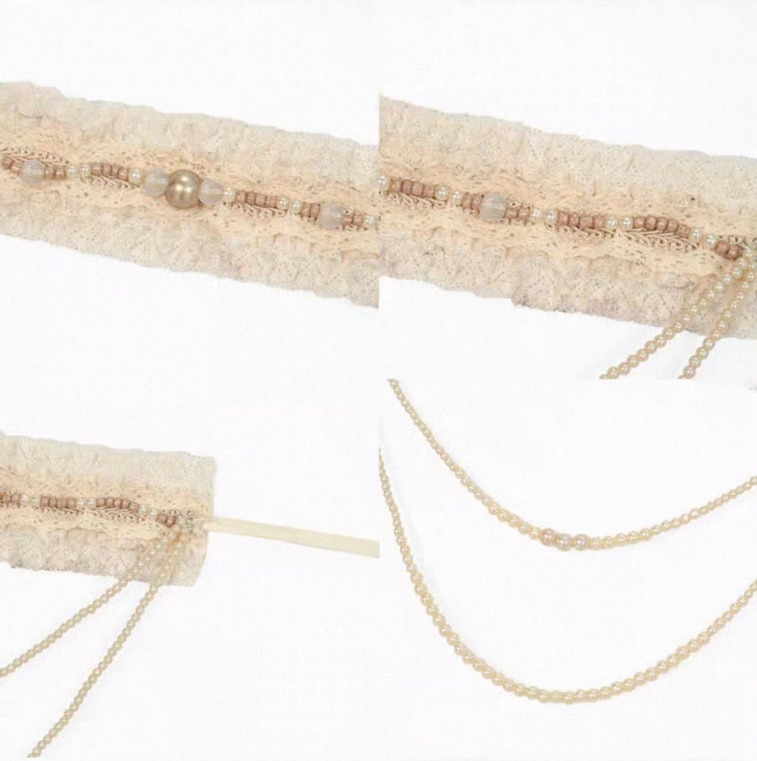 Ivory Pearl-Lace Layered Choker back closure view