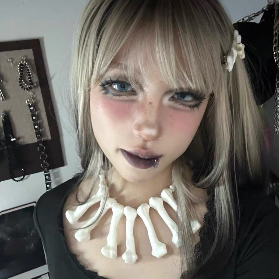 Rizznova Alt Gothic Punk Bone-Inspired Heavy PU Leather Choker Necklace