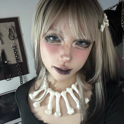 Rizznova Alt Gothic Punk Bone-Inspired Heavy PU Leather Choker Necklace
