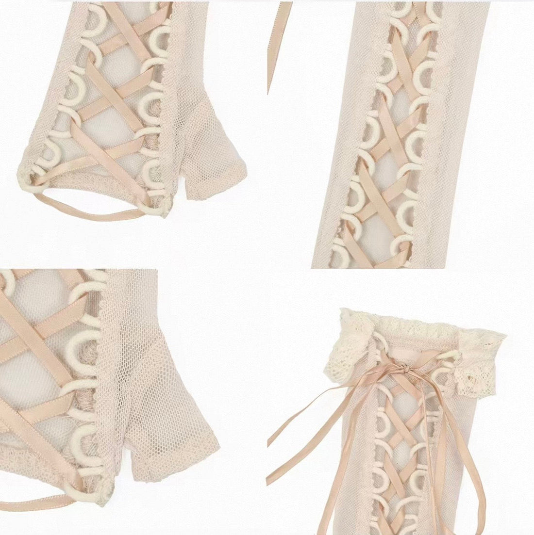 Distressed Cutout Lace-Up Gloves detail view