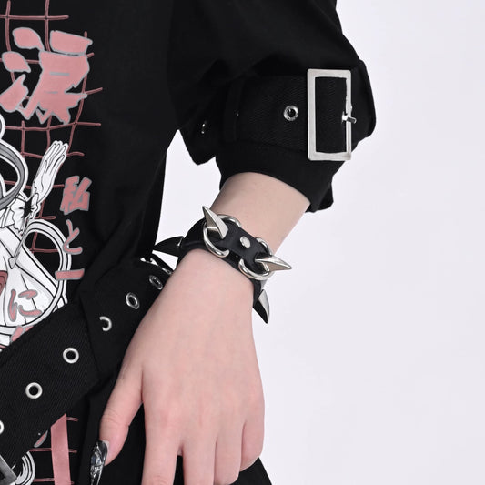 Rizznova Alt Gothic Punk PU Leather Studded Wristband Bracelet
