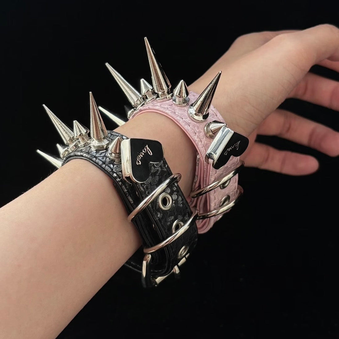 Spiked Snake-Embossed Punk Wrist Cuff alternative model view