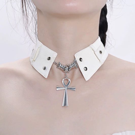 Leather Thorn Cross Choker