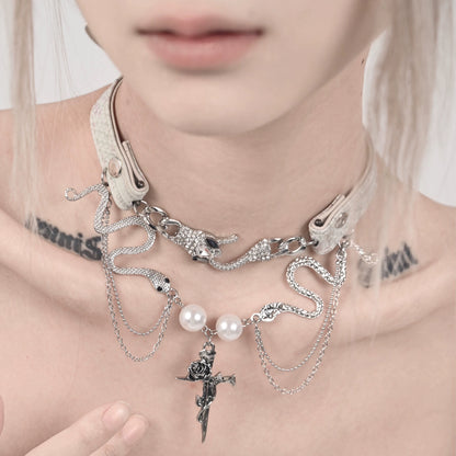 Original Snake PU Cross Choker