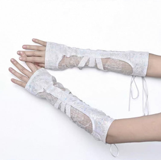 White Gothic Skeleton Lace Arm Sleeves