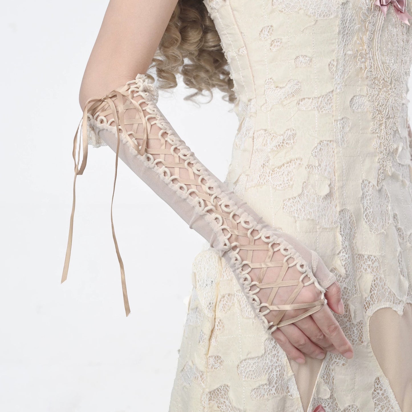 Vintage Lace-Up Mesh Arm Sleeves