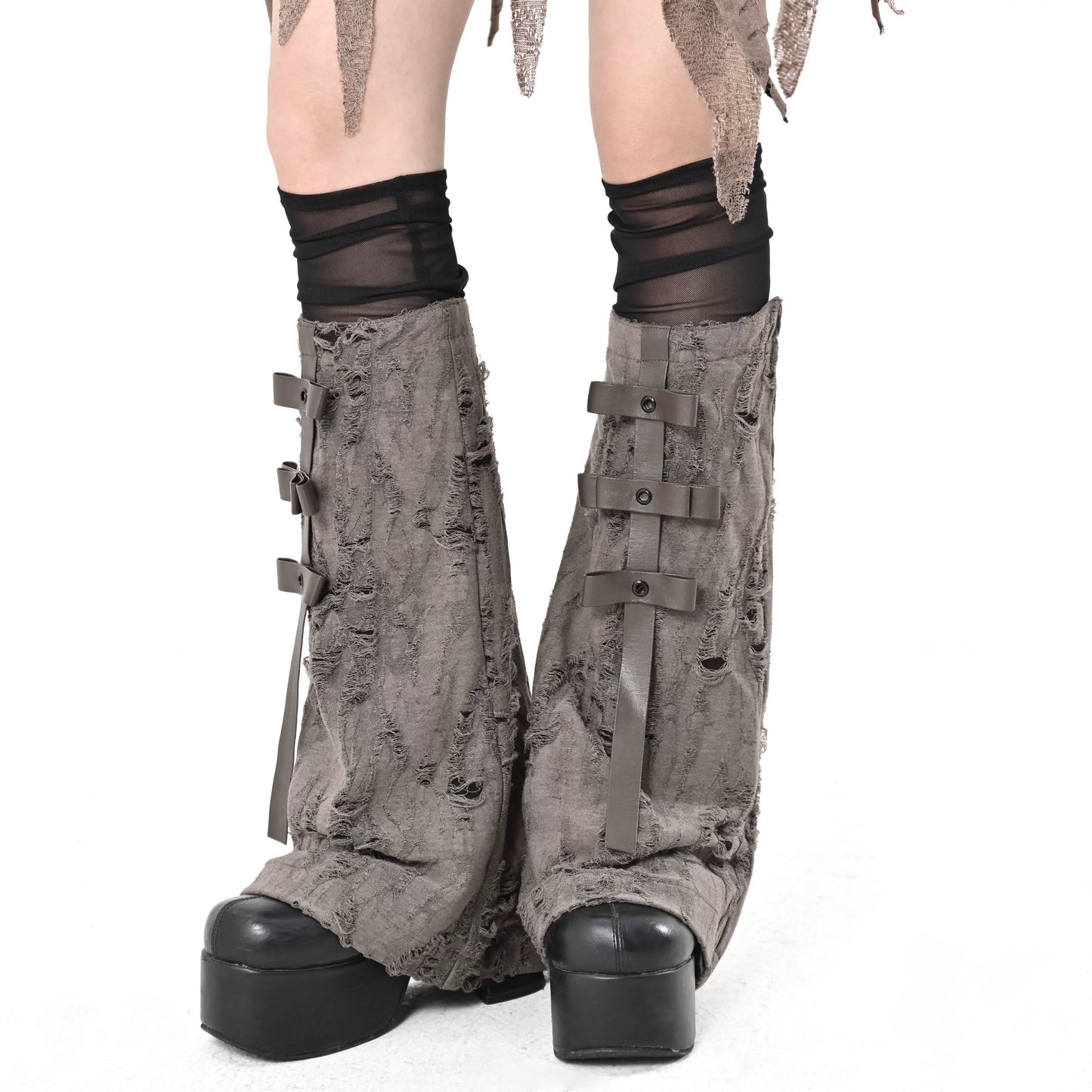 Distressed Layered Brown Leg Warmers