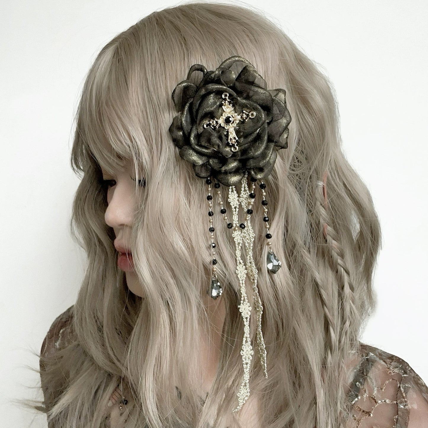 Baroque Rose Cross Hair Clip