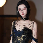 Black Velvet Multi-Chain Shoulder Choker