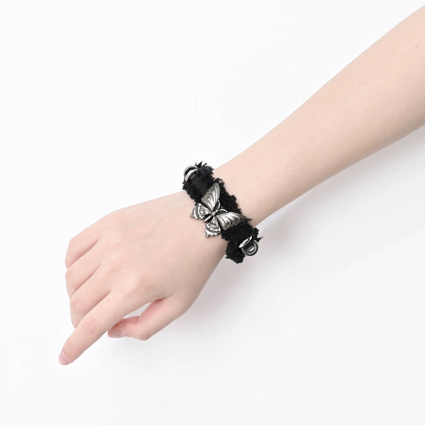 Distressed PU Metal Butterfly Bracelet