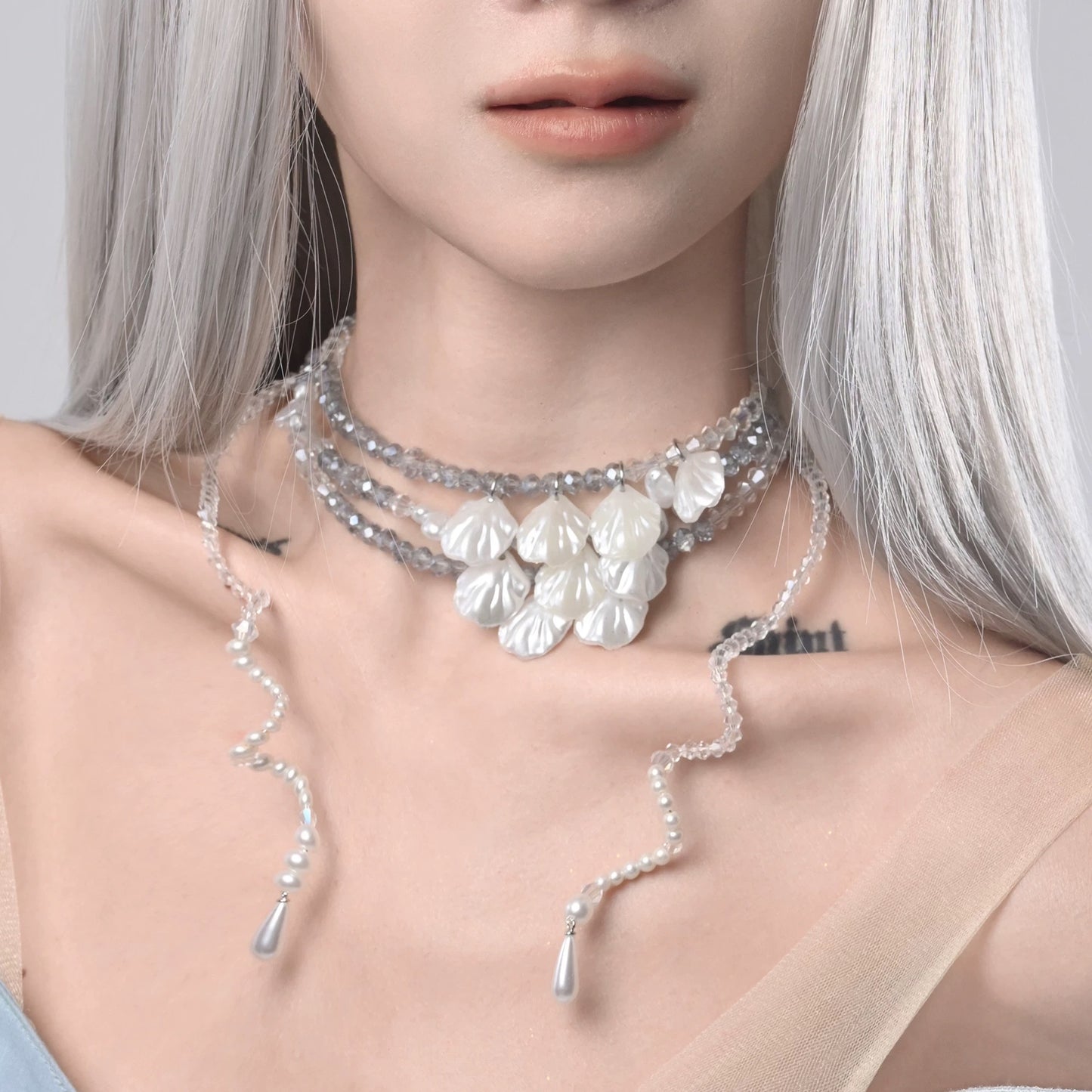 Mermaid Crystal Pearl Layered Choker