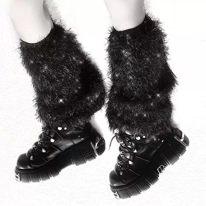 Fuzzy Shimmer Ribbed Leg Warmers