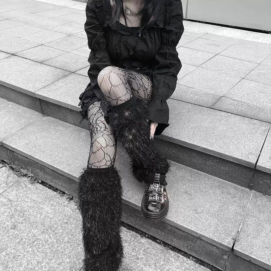 Fuzzy Shimmer Ribbed Leg Warmers