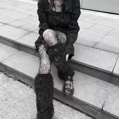 Fuzzy Shimmer Ribbed Leg Warmers