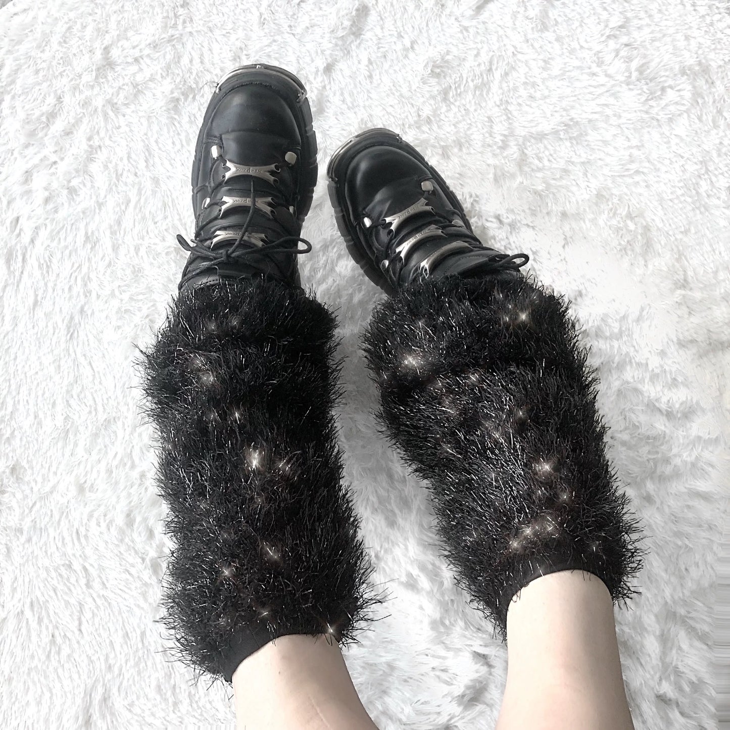 Fuzzy Shimmer Ribbed Leg Warmers