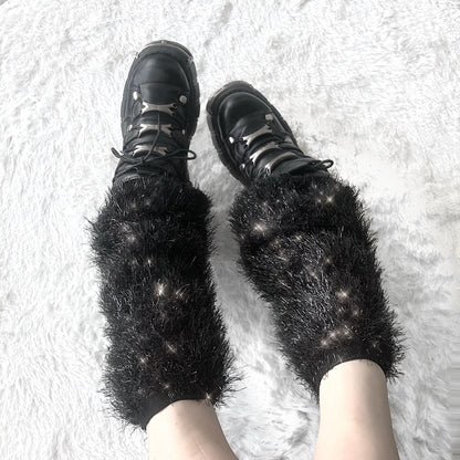 Fuzzy Shimmer Ribbed Leg Warmers