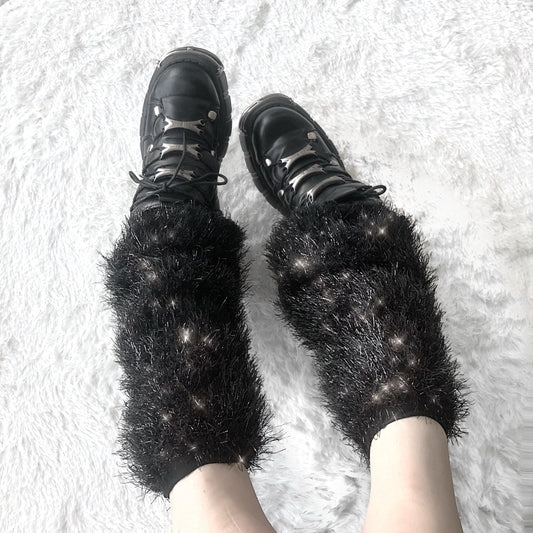 Fuzzy Shimmer Ribbed Leg Warmers