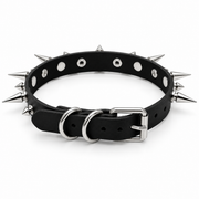 Back view of a black spiked choker showing the buckle and adjustment holes