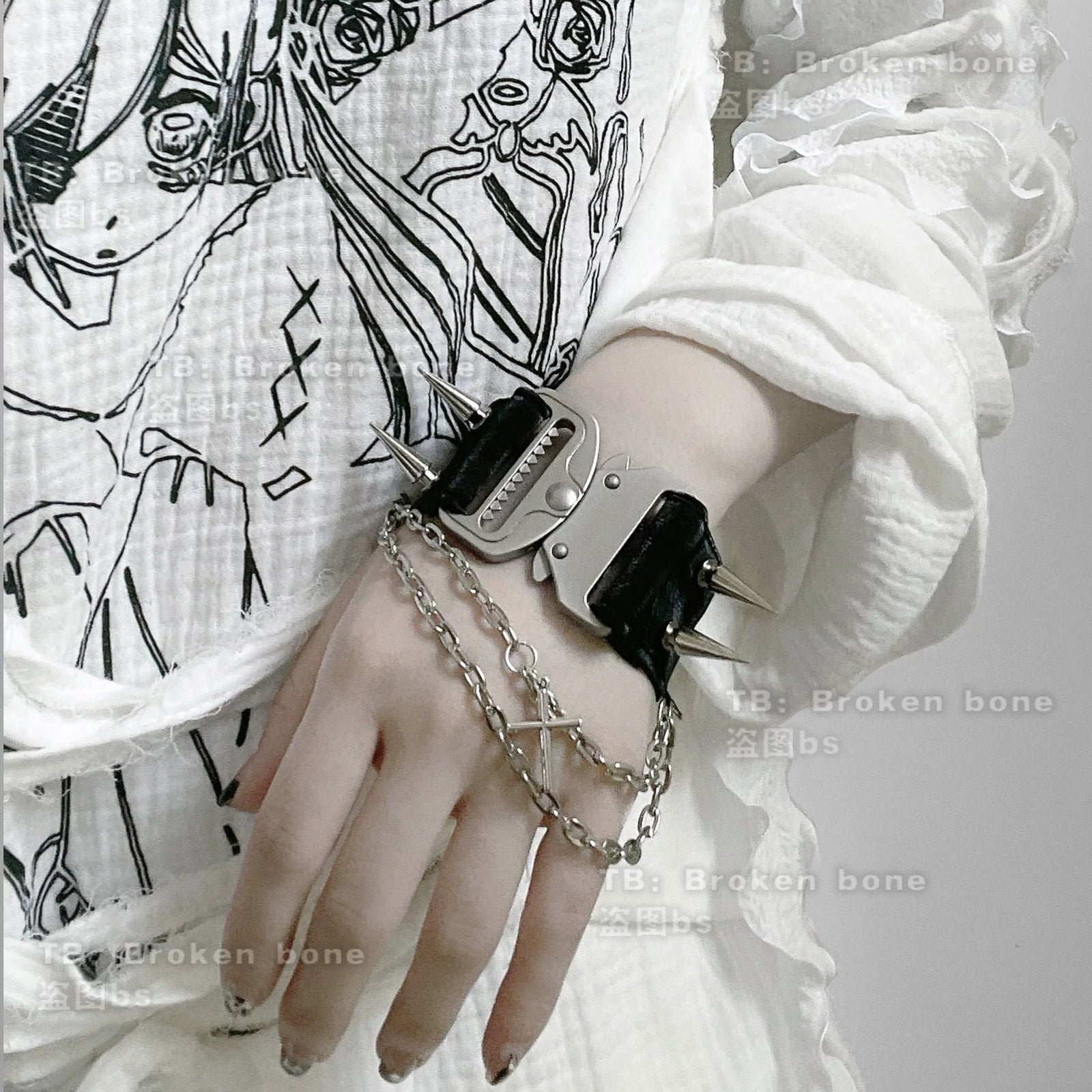 Punk Faux Leather Chain Spike Bracelet image 4