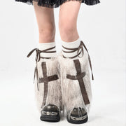Cross Faux Leather Furry Leg Warmers image 4