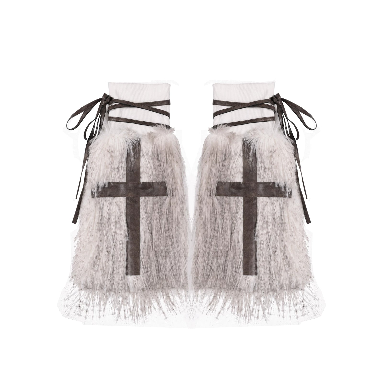 Cross Faux Leather Furry Leg Warmers image 2