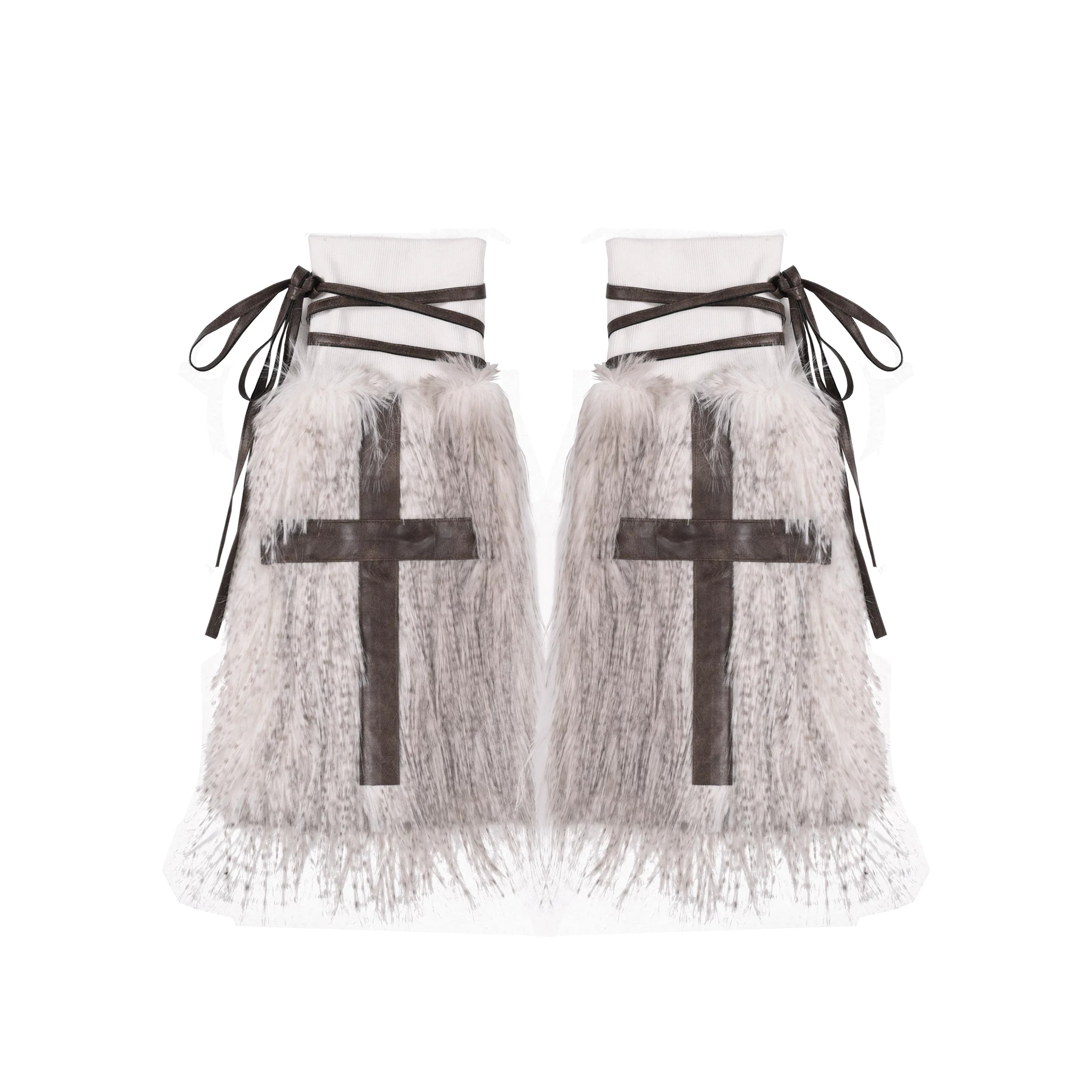 Cross Faux Leather Furry Leg Warmers image 2