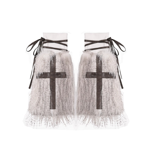 Cross Faux Leather Furry Leg Warmers image 2