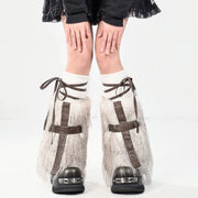 Cross Faux Leather Furry Leg Warmers image 3