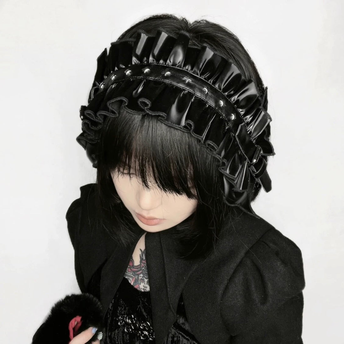 Gothic Punk Bow Faux Leather Hair Accessory