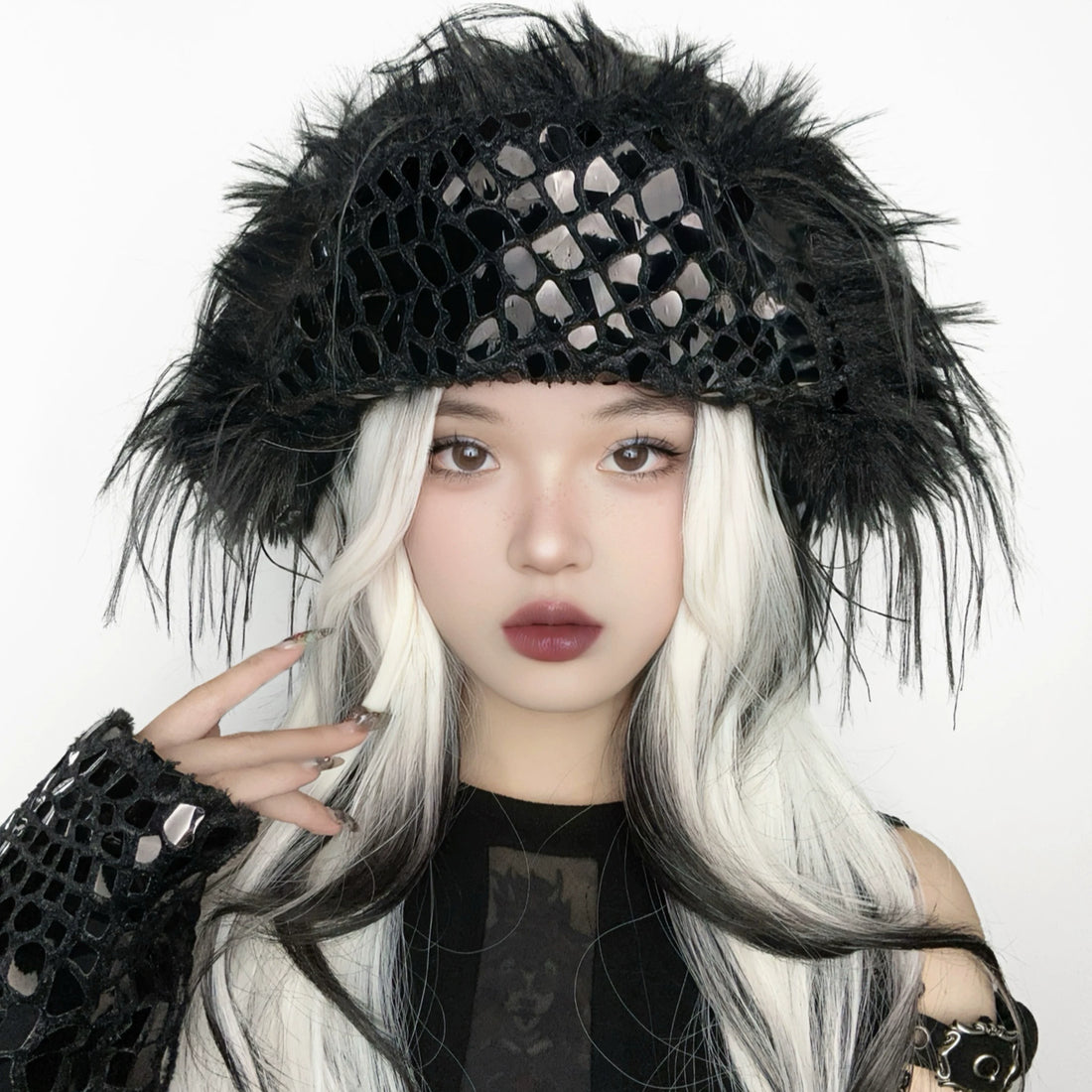 Gothic Faux Leather Furry Hat