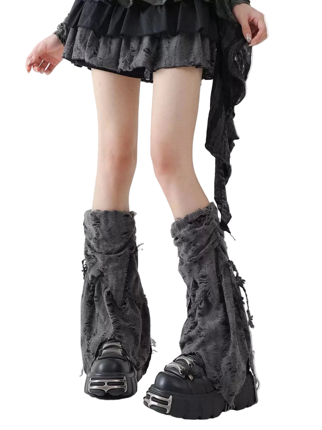 Distressed Ripped Leg Warmers front view