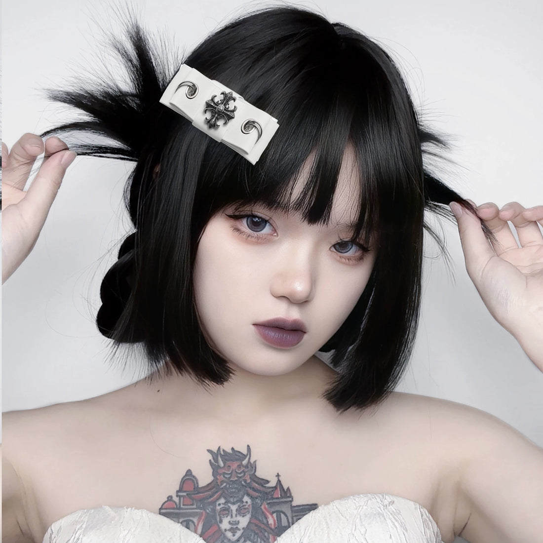 Punk Cross Bow Faux Leather Hair Clip