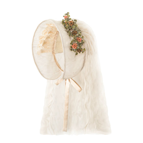 Ivory Lace Veil Bowler Hat front view