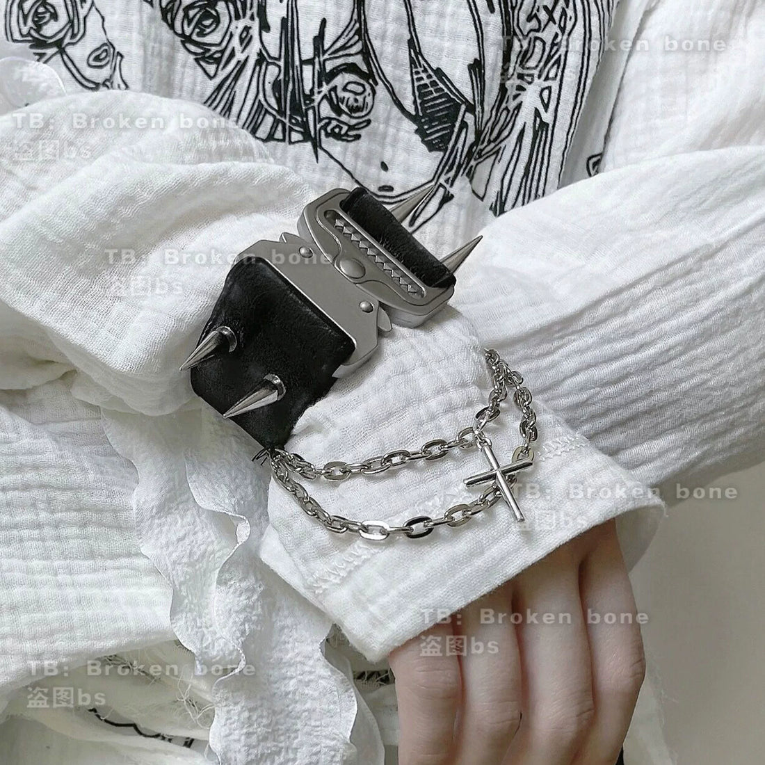 Punk Faux Leather Chain Spike Bracelet