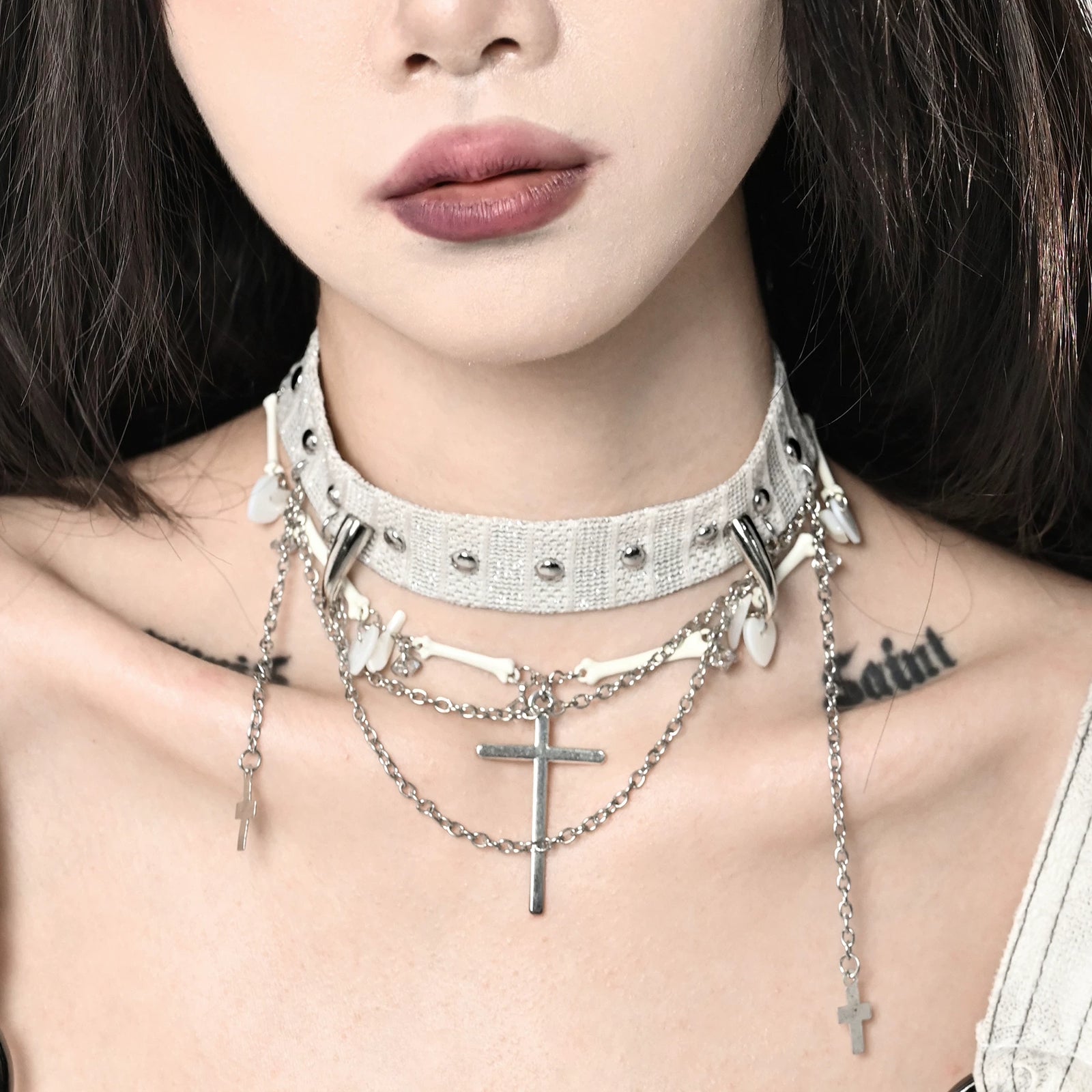 Sweet Dark Cross Chain Spike Necklace image 5