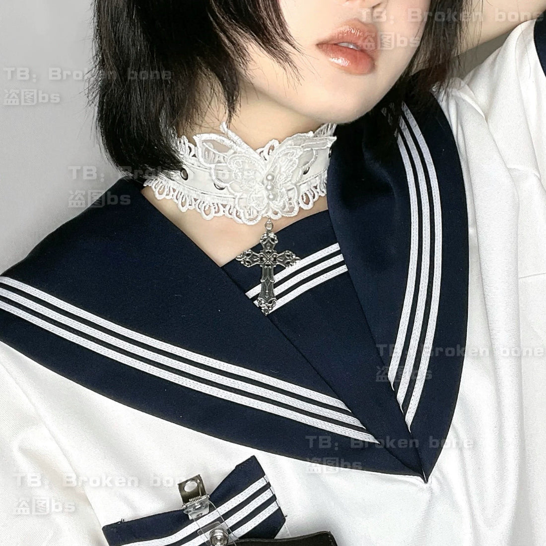 Gothic Punk Lace Cross Necklace